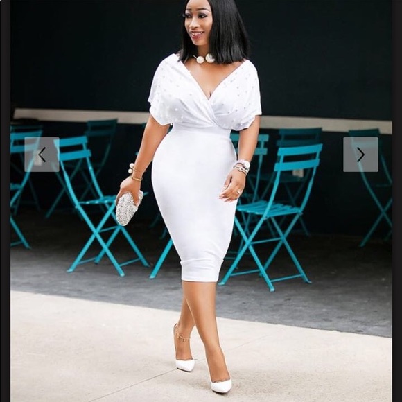 white pearl bodycon dress